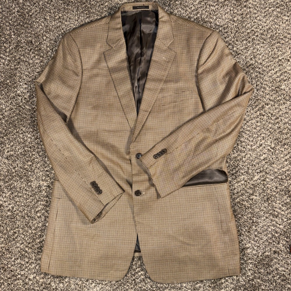 John‎ W Nordstrom Blazer 44L Brown Silk Wool Houndstooth Sport Coat Mens Jacket